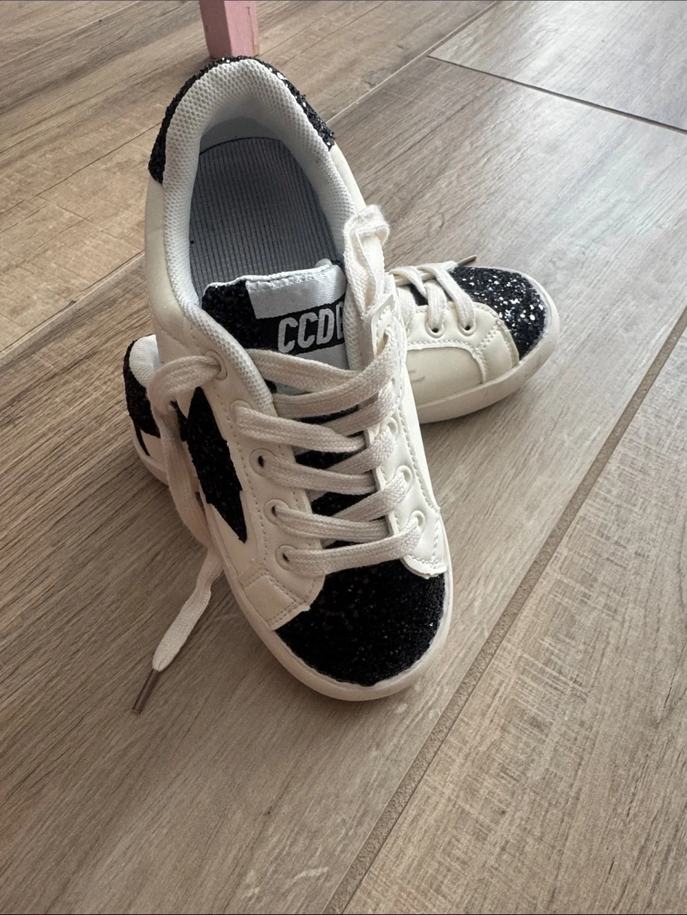 Kids 34 US 13 White Sneakers Black Glitter Star Designer Inspired